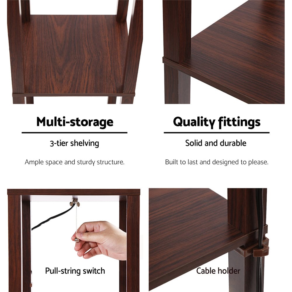 Artiss Floor Lamp 3 Tier Shelf Storage LED Light Stand Home Room Pattern Brown - SportZone.co.nz