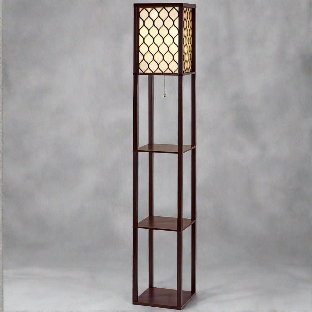 Artiss Floor Lamp 3 Tier Shelf Storage LED Light Stand Home Room Pattern Brown - SportZone.co.nz