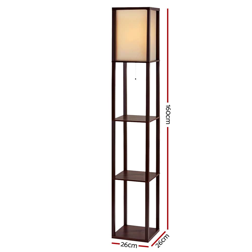 Artiss Floor Lamp 3 Tier Shelf Storage LED Light Stand Home Room Vintage Brown - SportZone.co.nz