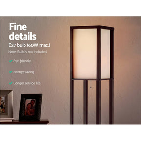Artiss Floor Lamp 3 Tier Shelf Storage LED Light Stand Home Room Vintage Brown - SportZone.co.nz
