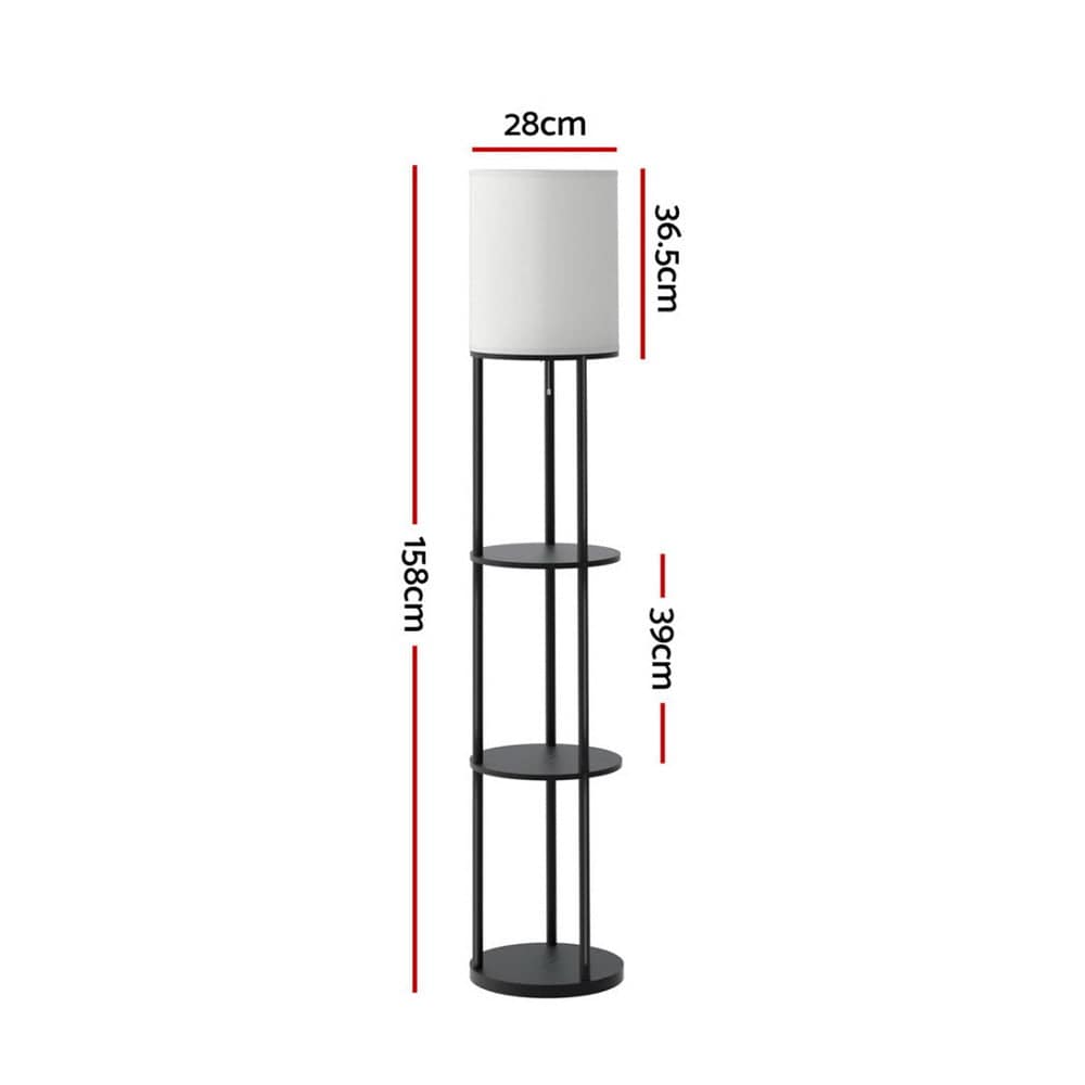 Artiss Floor Lamp 3 Tier Shelf Storage LED Light Stand Home Room Vintage Round - SportZone.co.nz