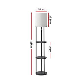 Artiss Floor Lamp 3 Tier Shelf Storage LED Light Stand Home Room Vintage Round - SportZone.co.nz