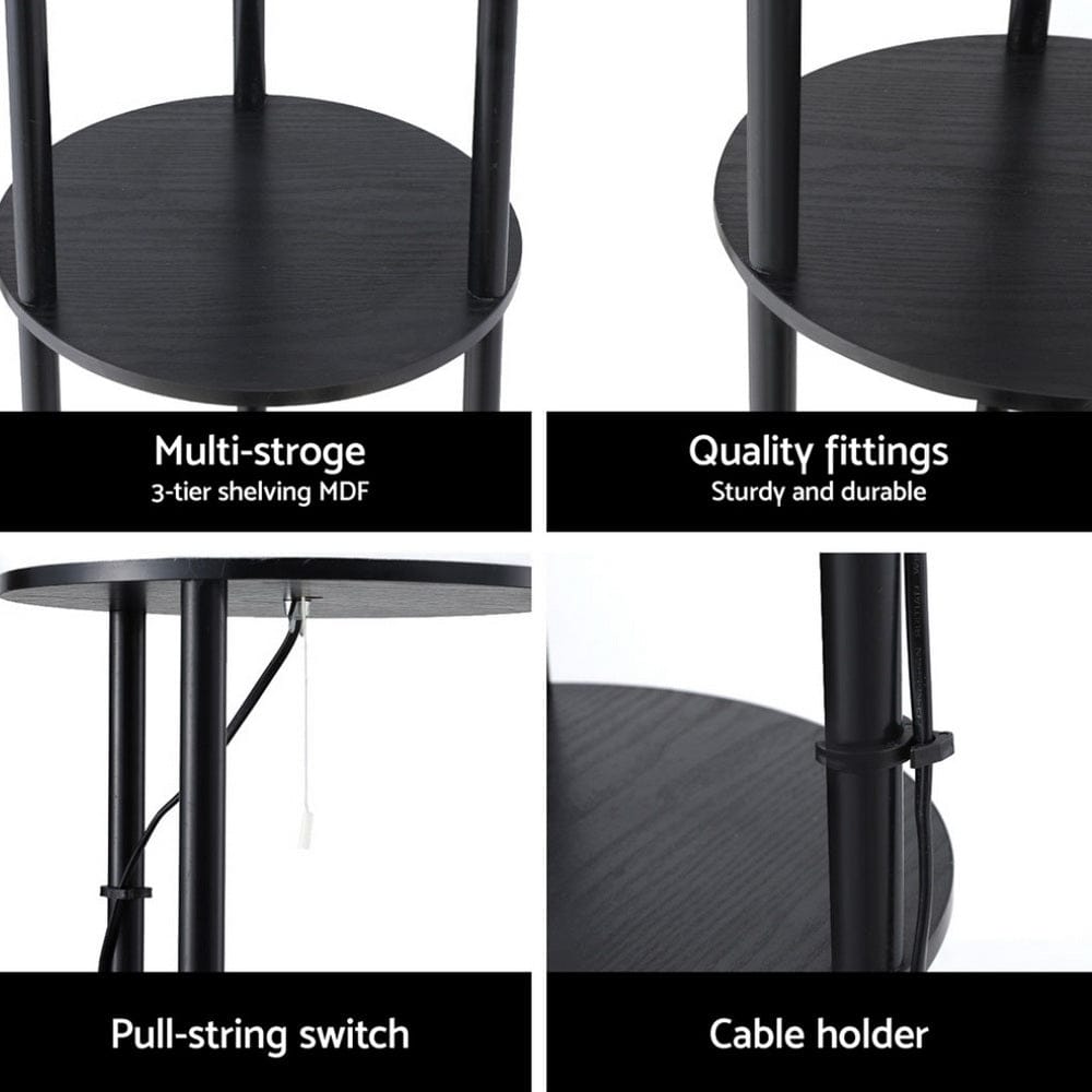 Artiss Floor Lamp 3 Tier Shelf Storage LED Light Stand Home Room Vintage Round - SportZone.co.nz