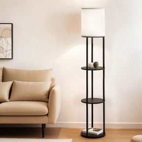 Artiss Floor Lamp 3 Tier Shelf Storage LED Light Stand Home Room Vintage Round - SportZone.co.nz