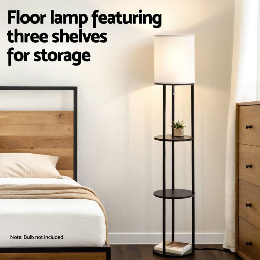 Artiss Floor Lamp 3 Tier Shelf Storage LED Light Stand Home Room Vintage Round - SportZone.co.nz