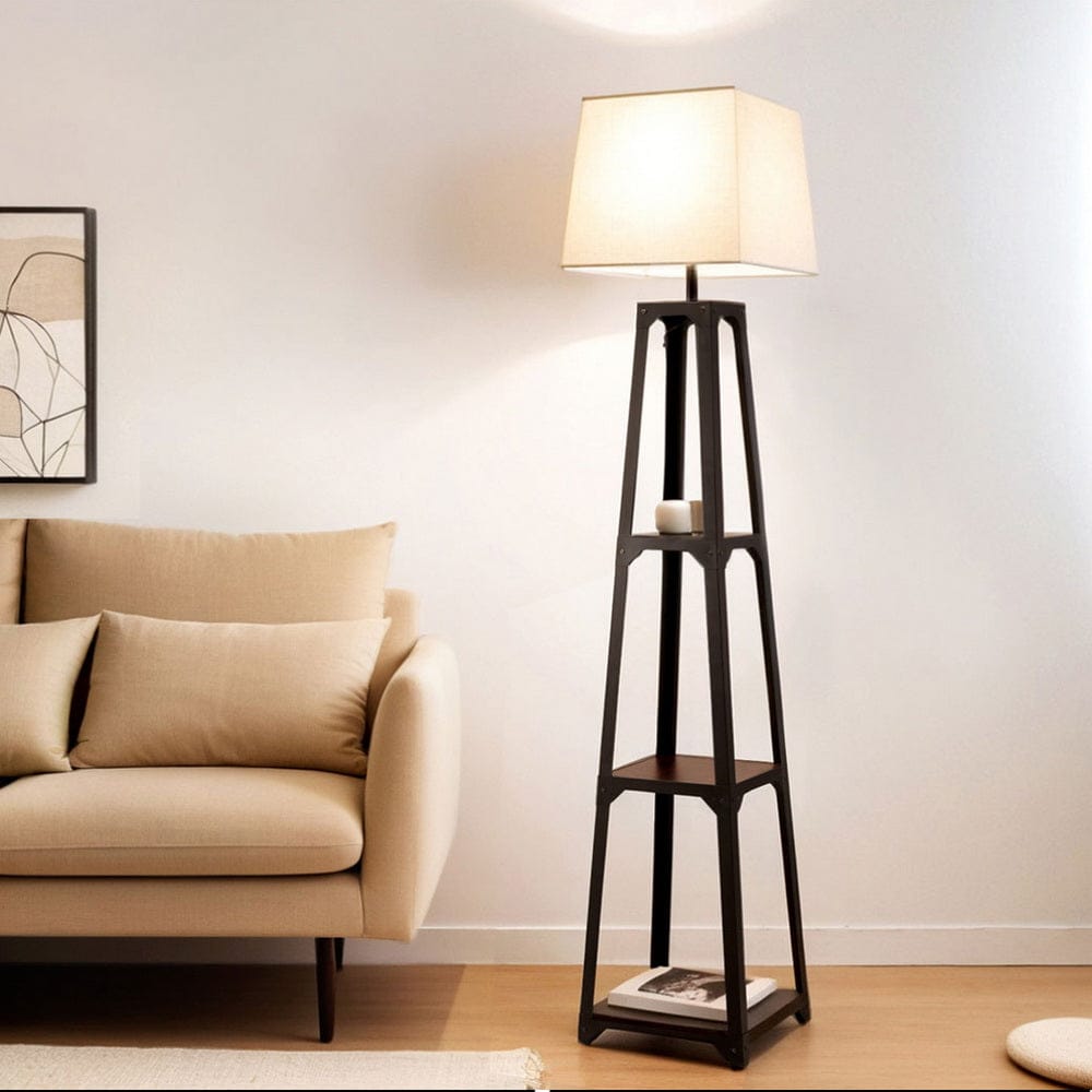 Artiss Floor Lamp 3 Tier Shelf Storage LED Light Stand Home Room Vintage White - SportZone.co.nz