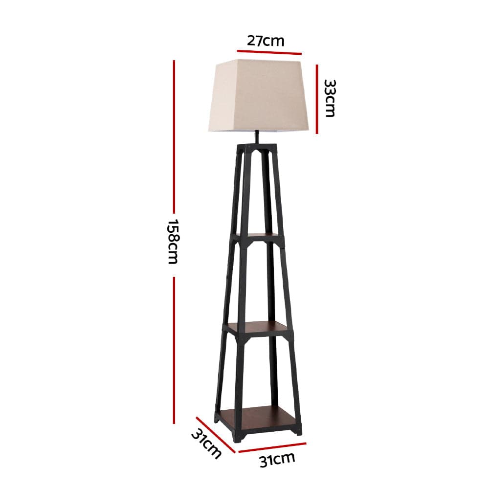 Artiss Floor Lamp 3 Tier Shelf Storage LED Light Stand Home Room Vintage White - SportZone.co.nz