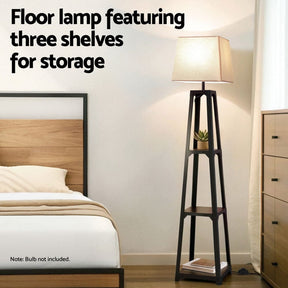 Artiss Floor Lamp 3 Tier Shelf Storage LED Light Stand Home Room Vintage White - SportZone.co.nz