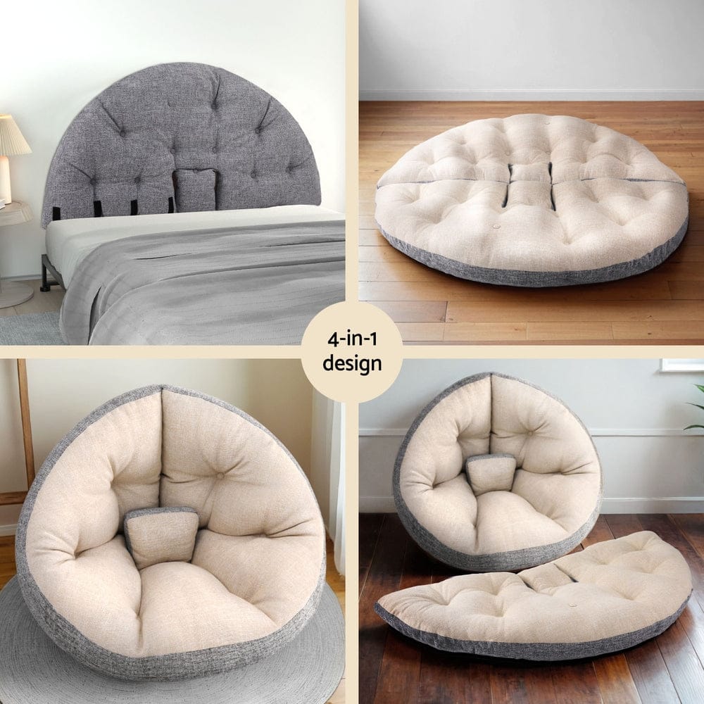 Artiss Floor Lounge Sofa Bed Chair Foldable Washable Beige - SportZone.co.nz