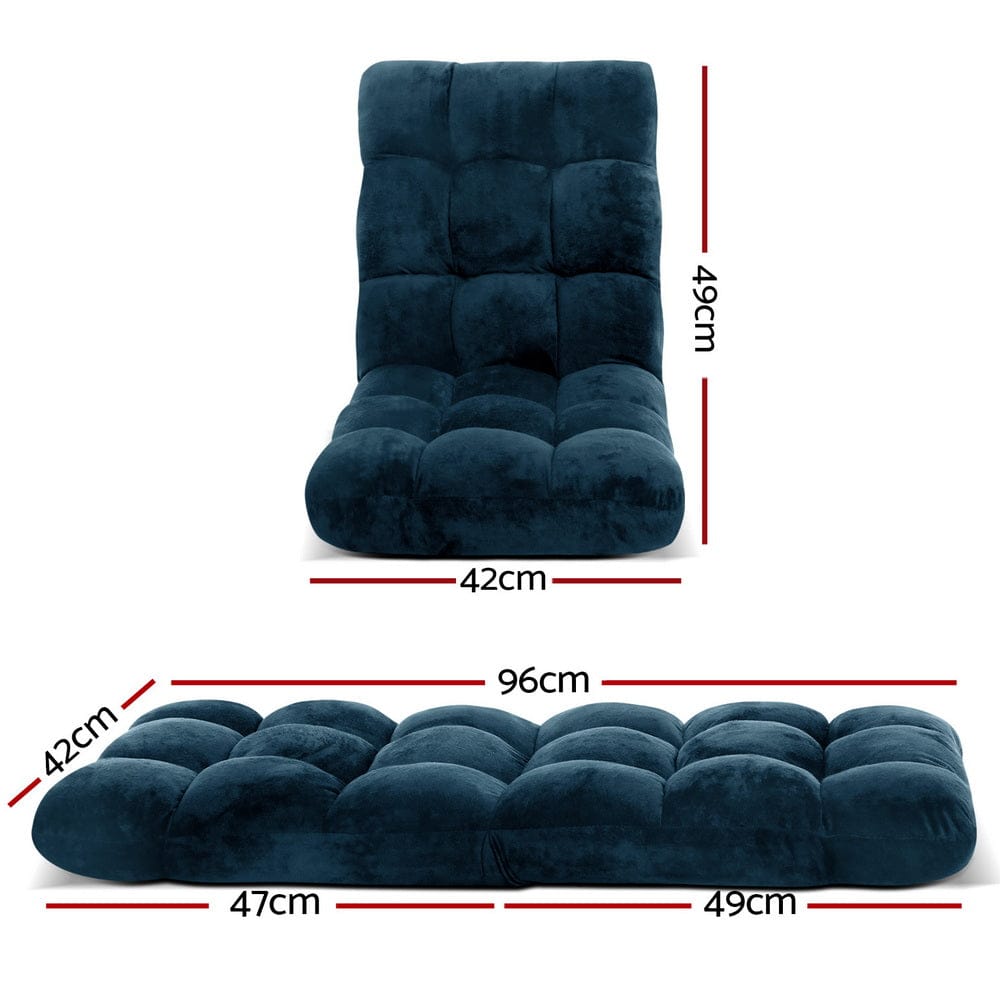 Artiss Floor Lounge Sofa Bed Flannel Fabric Navy - SportZone.co.nz