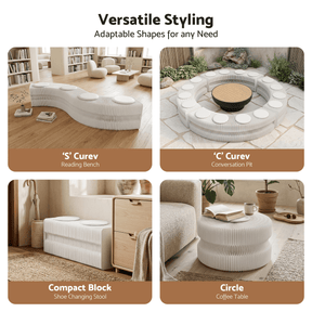Artiss Folding Paper Bench With 4 PU Leather Seat Pads Expandable Accordion Stool For 4 Seats - SportZone.co.nz