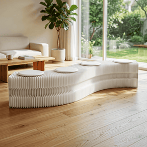Artiss Folding Paper Bench With 4 PU Leather Seat Pads Expandable Accordion Stool For 4 Seats - SportZone.co.nz