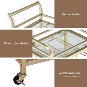 Artiss Kitchen Island Cart Trolley Rolling Serving Storage Wine Glass 43cm Gold - SportZone.co.nz