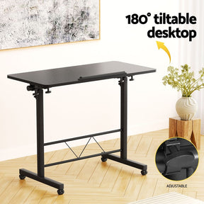 Artiss Laptop Desk Table Height Adjustable Wooden Bed Side Tables 80CM Black - SportZone.co.nz