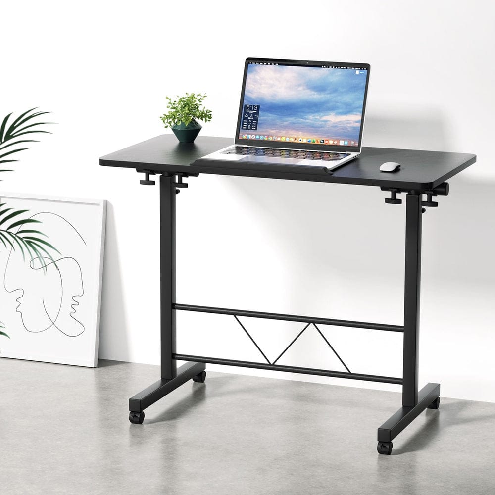 Artiss Laptop Desk Table Height Adjustable Wooden Bed Side Tables 80CM Black - SportZone.co.nz