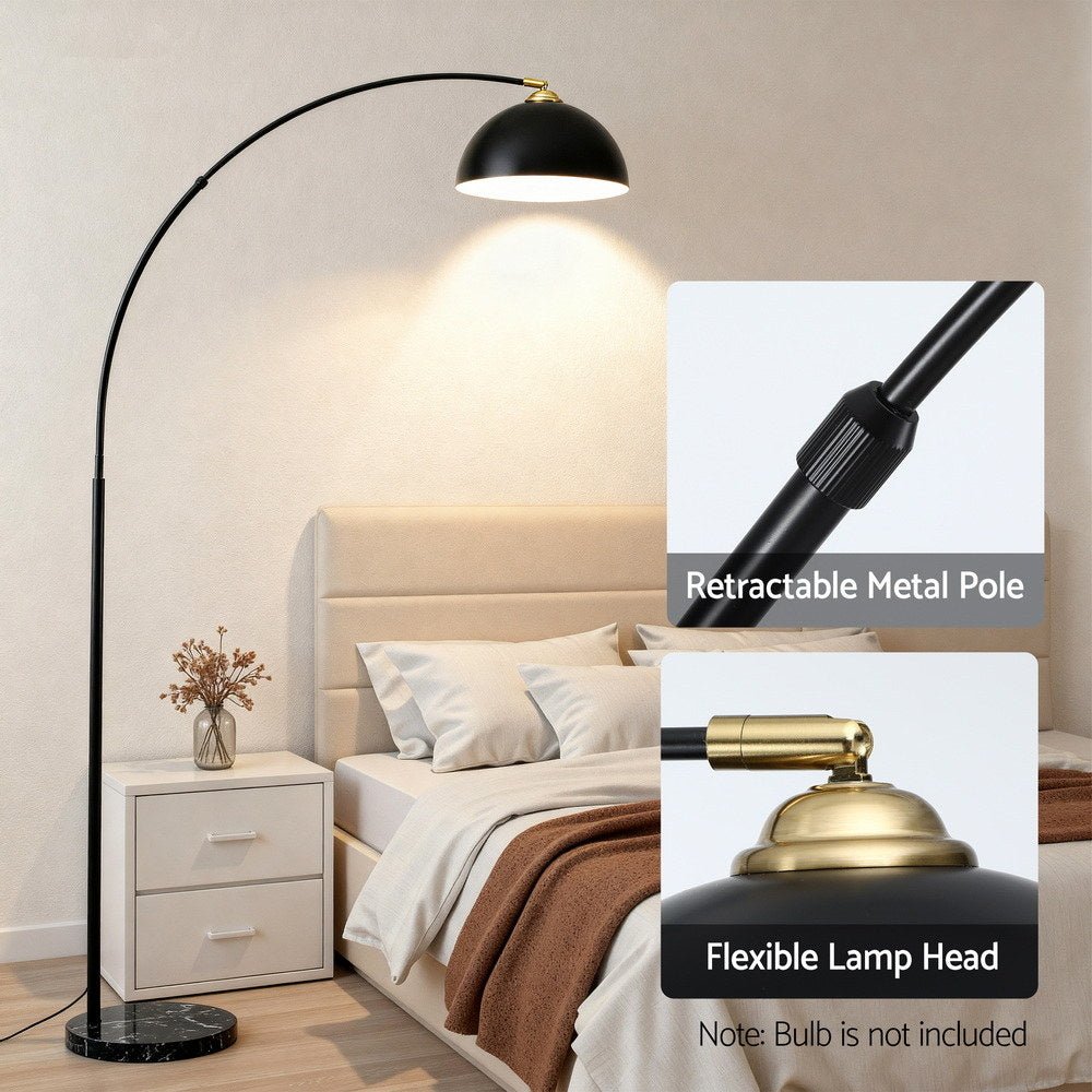 Artiss Modern Arched Floor Lamp Black Standing Heavy - Duty Marble Base for Living Room Bedroom - SportZone.co.nz