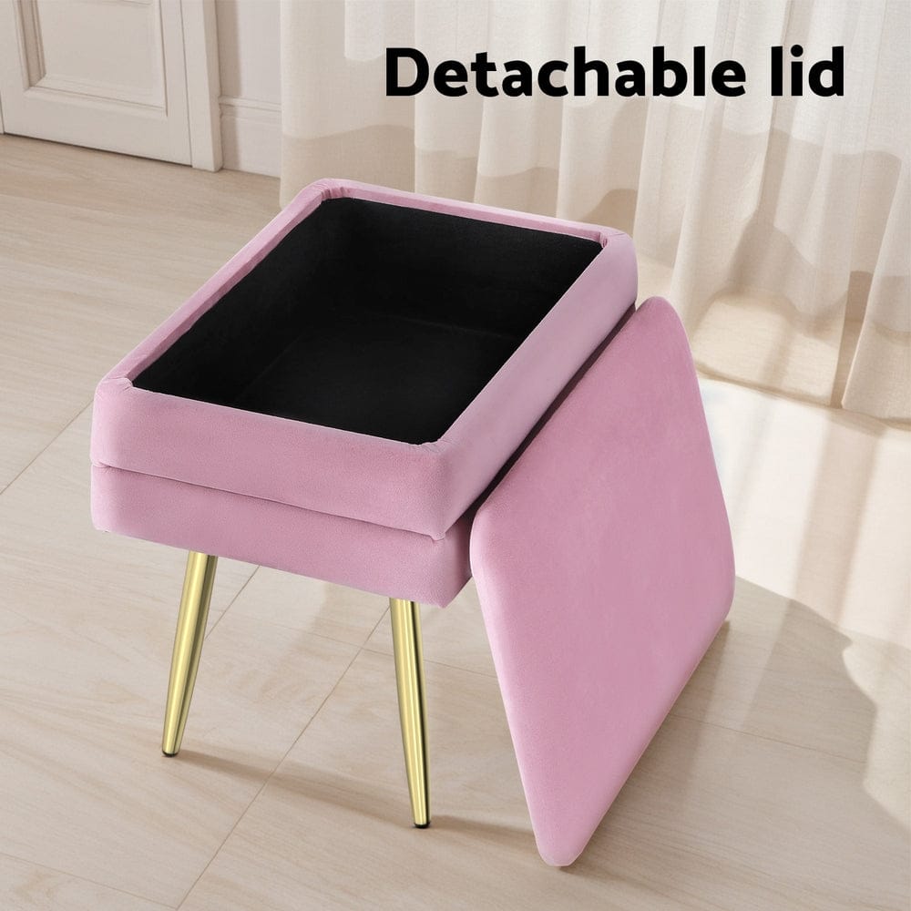 Artiss Ottoman Storage Foot Stool Vanity Velvet Pink - SportZone.co.nz