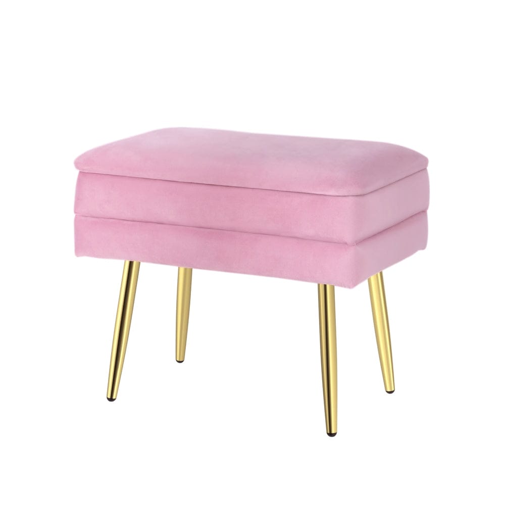 Artiss Ottoman Storage Foot Stool Vanity Velvet Pink - SportZone.co.nz
