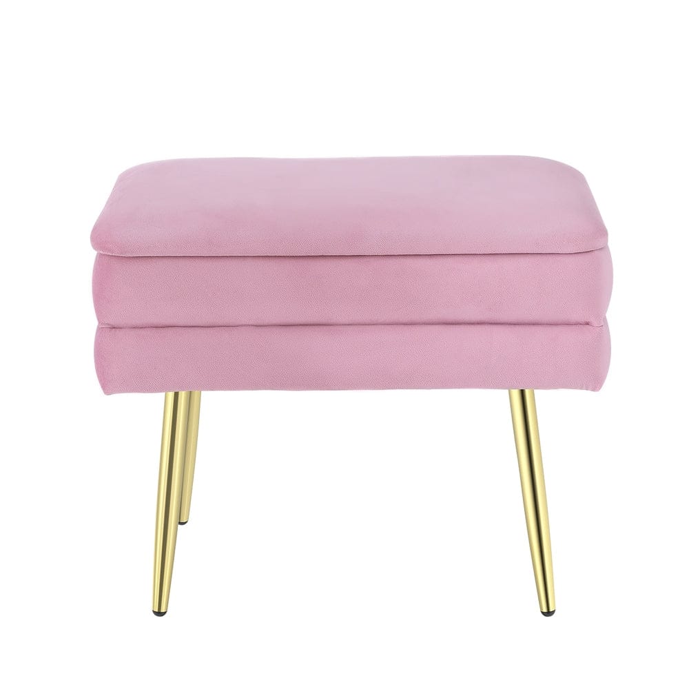 Artiss Ottoman Storage Foot Stool Vanity Velvet Pink - SportZone.co.nz