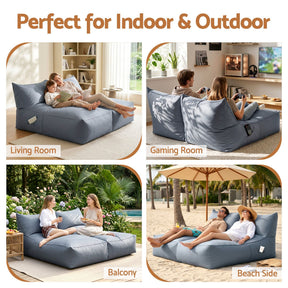 Artiss Outdoor Bean Bag Chair Cover (No Filler) 2 Seater Beanbag Lounge Sofacover Adults Splash - Proof Large Bean Bag Cover for Patio Poolside Relaxing Indoor, Grey - SportZone.co.nz