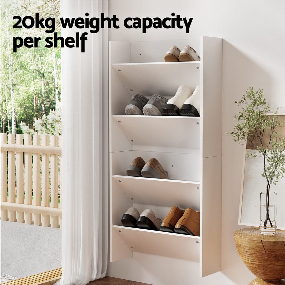 Artiss Shoe Rack 2 - tier 12 Pairs Wall Mounted x2 - White - SportZone.co.nz