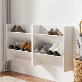 Artiss Shoe Rack 2 - tier 12 Pairs Wall Mounted x2 - White - SportZone.co.nz