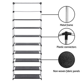 Artiss Shoe Rack Cabinet Removable Cover 10 tier Black - SportZone.co.nz