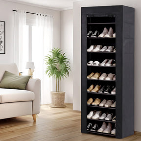 Artiss Shoe Rack Cabinet Removable Cover 10 tier Black - SportZone.co.nz