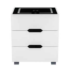 Artiss Smart Bedside Table 3 Drawers with Wireless Charging Ports LED White ADAD - SportZone.co.nz