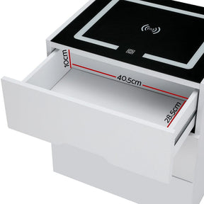 Artiss Smart Bedside Table 3 Drawers with Wireless Charging Ports LED White ADAD - SportZone.co.nz