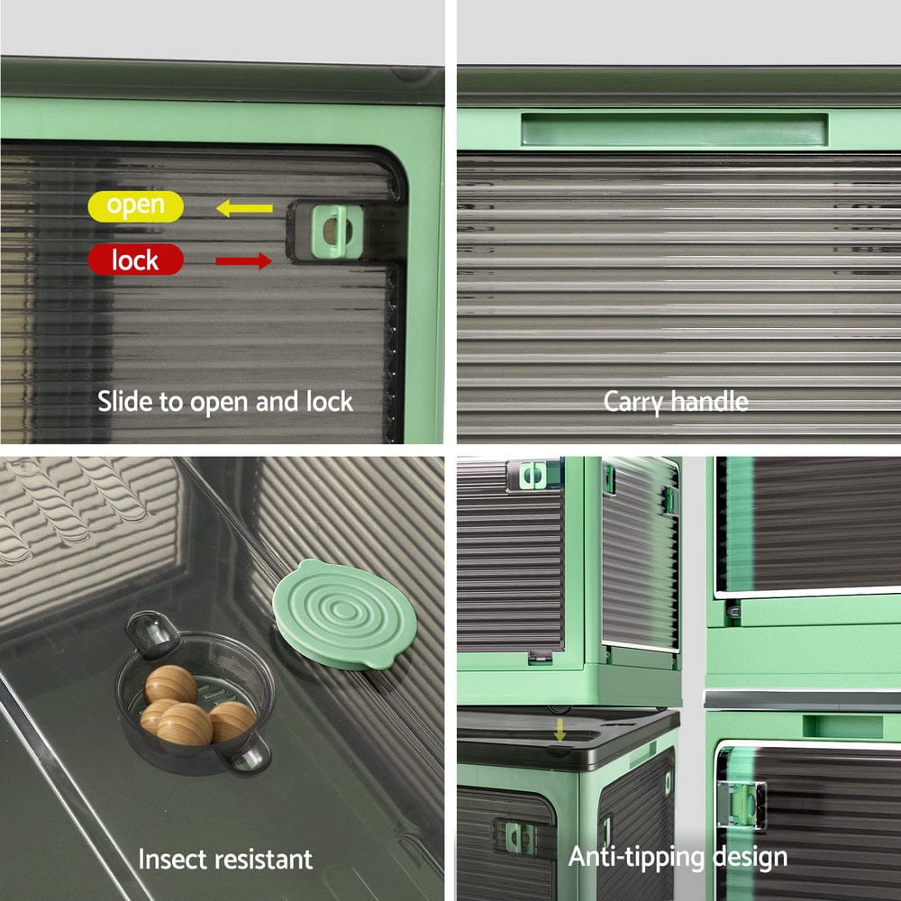 Artiss Storage Box Container Foldable Stackable 5 Sides Open Transparent 140L - SportZone.co.nz