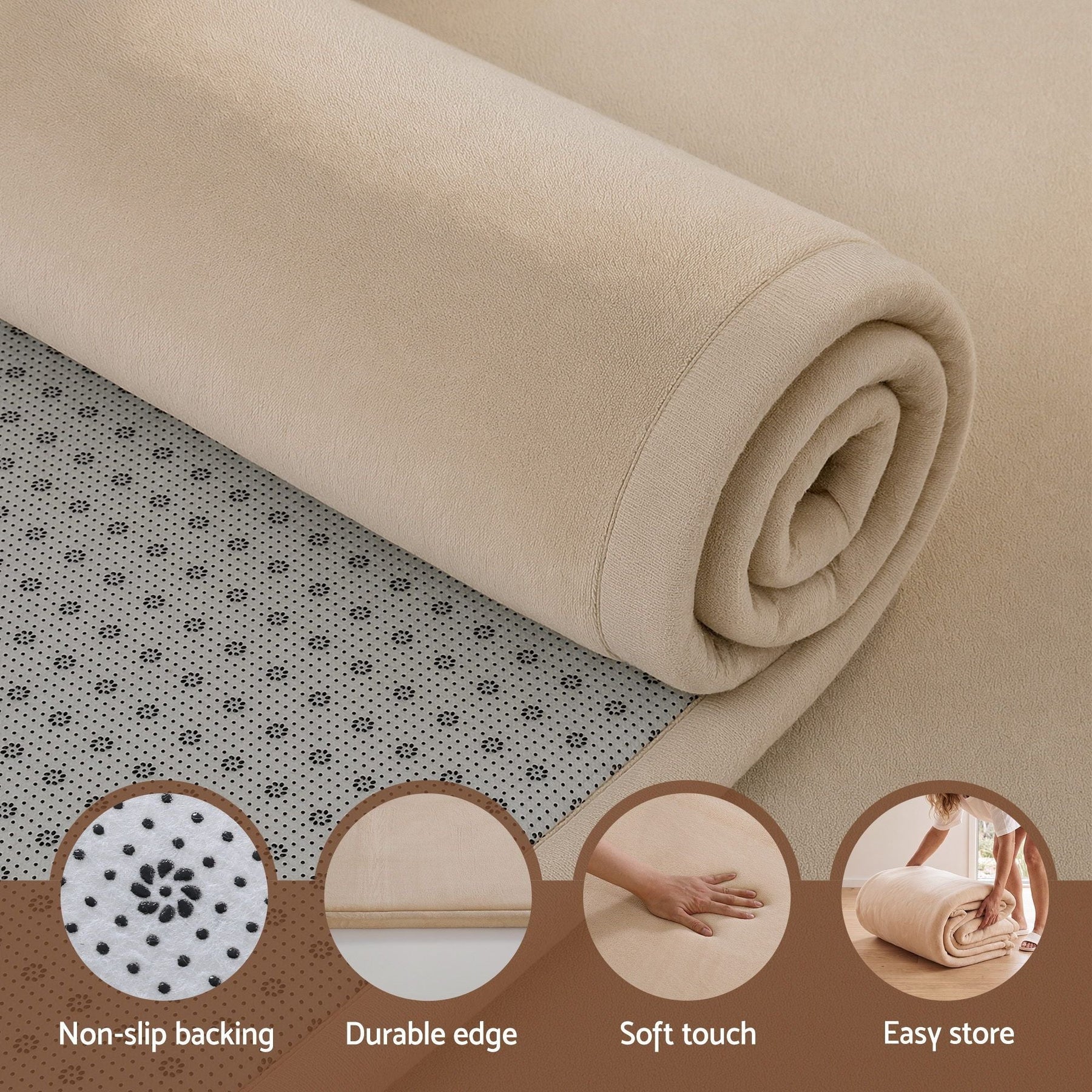 Artiss Tatami Mat Floor Mattress 3cm Thick Futon Mattresses Mellow Mat Rugs Living Room Beige - SportZone.co.nz