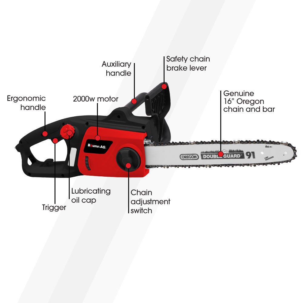 BAUMR-AG 2000W Electric Chainsaw, 16 Inch Oregon Bar and Chain - SportZone.co.nz