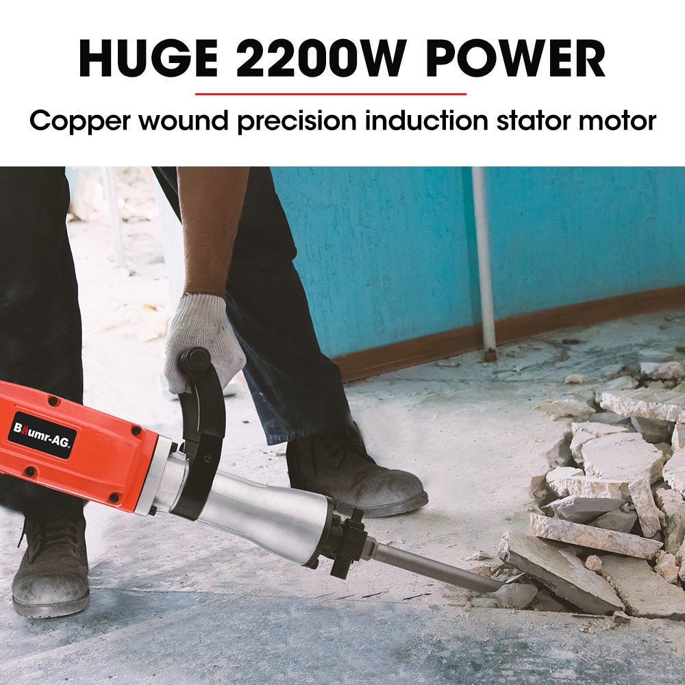 Baumr-AG 2200W Electric Demolition Jackhammer | Pro Concrete Breaker with 3 Chisels - SportZone.co.nz