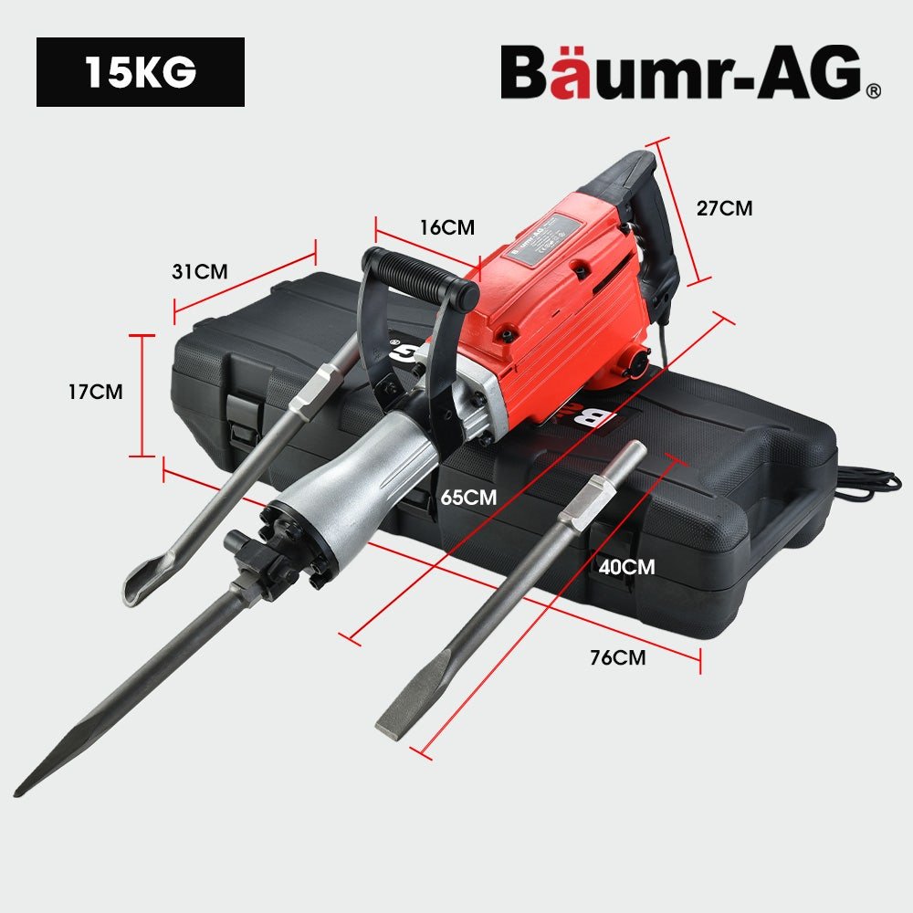 Baumr-AG 2200W Electric Demolition Jackhammer | Pro Concrete Breaker with 3 Chisels - SportZone.co.nz