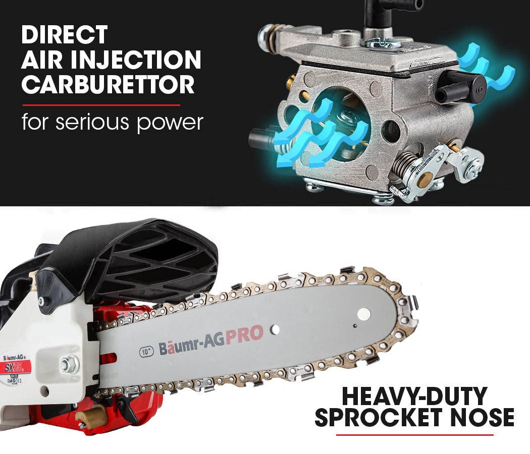 Baumr-AG 25CC Petrol Chainsaw Arborist 10 Bar Tree Pruning Garden Chain Saw - SportZone.co.nz