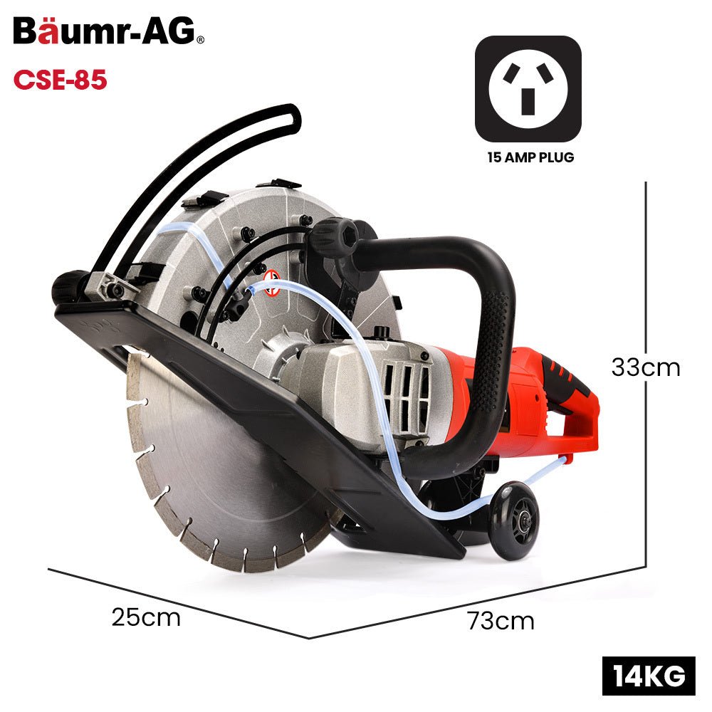 BAUMR-AG 3500W 350mm/14" Electric Concrete Demolition Cut-Off Saw, Wet and Dry Cutting, Diamond Blade, Vacuum Port, 15A Plug - SportZone.co.nz