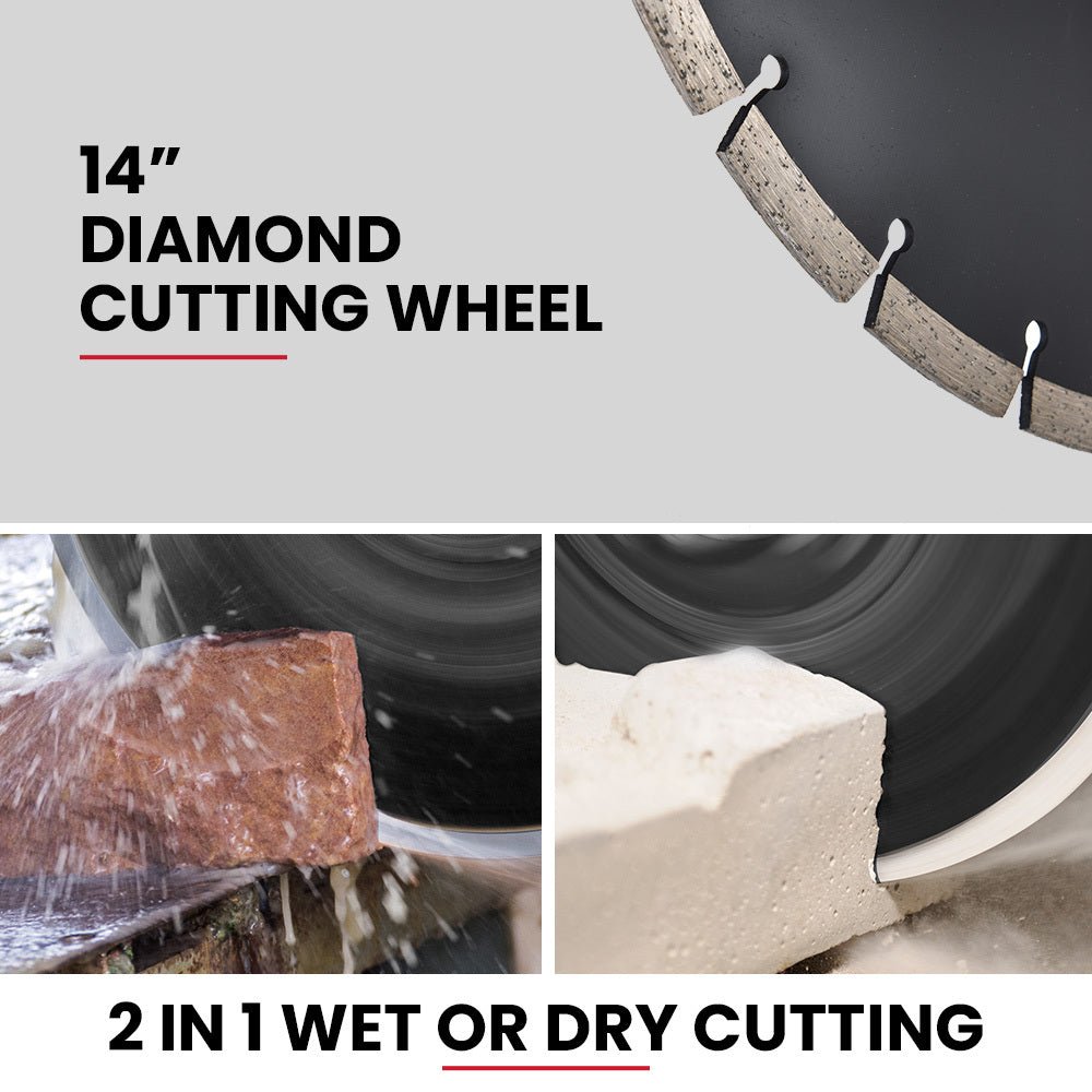 BAUMR-AG 3500W 350mm/14" Electric Concrete Demolition Cut-Off Saw, Wet and Dry Cutting, Diamond Blade, Vacuum Port, 15A Plug - SportZone.co.nz