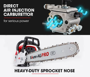 Baumr-AG 45CC Petrol Chainsaw Commercial 18 Bar Chain Saw E-Start Pruning - SportZone.co.nz