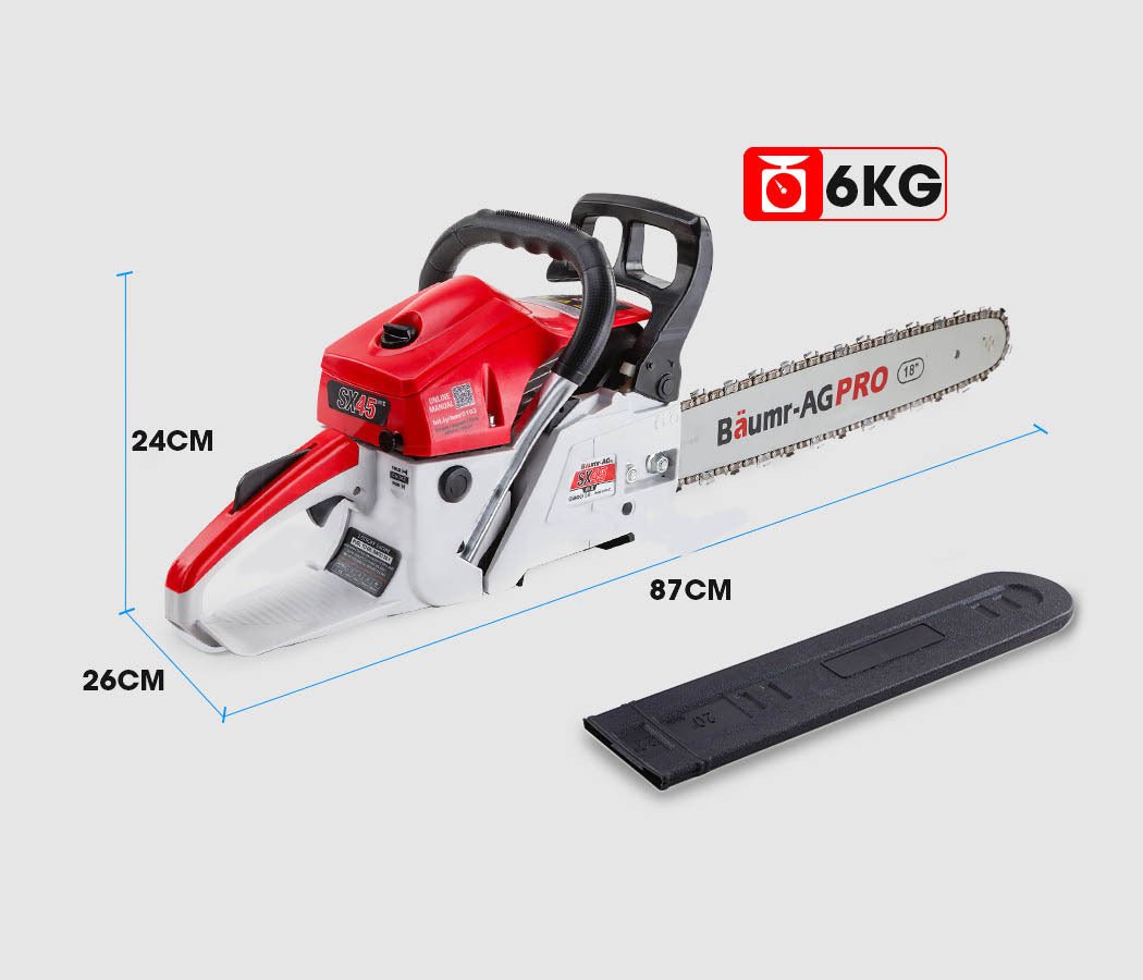 Baumr-AG 45CC Petrol Chainsaw Commercial 18 Bar Chain Saw E-Start Pruning - SportZone.co.nz