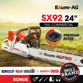 BAUMR-AG 72cc Petrol Chainsaw 24" Bar E-Start Top Handle Saw - SportZone.co.nz