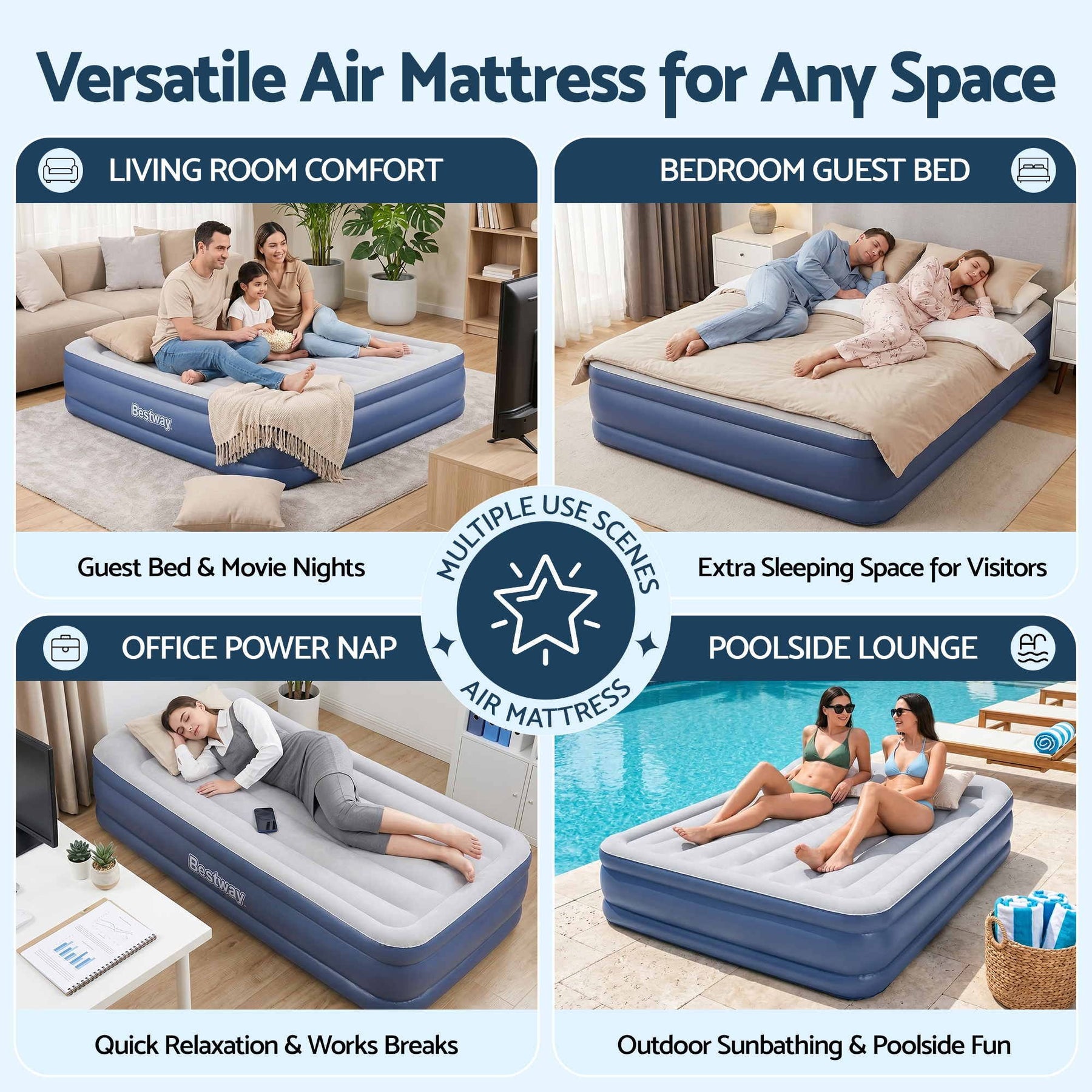 Bestway Air Mattress Inflatable Bed 46cm Airbed Single Blue - SportZone.co.nz