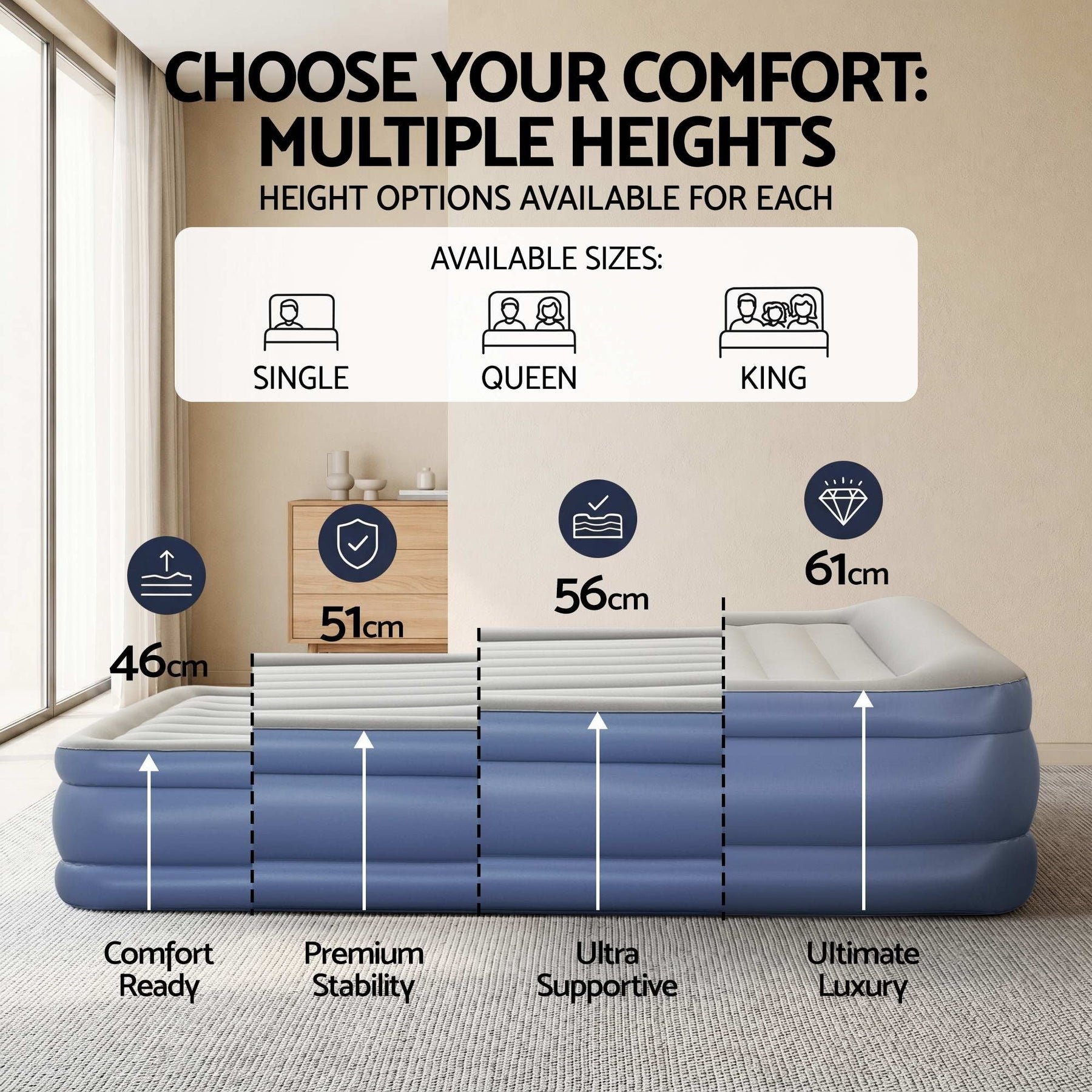 Bestway Air Mattress King Inflatable Bed 56cm Airbed Blue - SportZone.co.nz