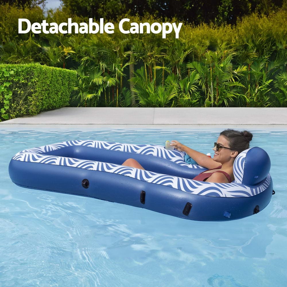 Bestway Inflatable Floating Float Lounger with Sunshade Canopy 1.98Mx1.12M Blue - SportZone.co.nz