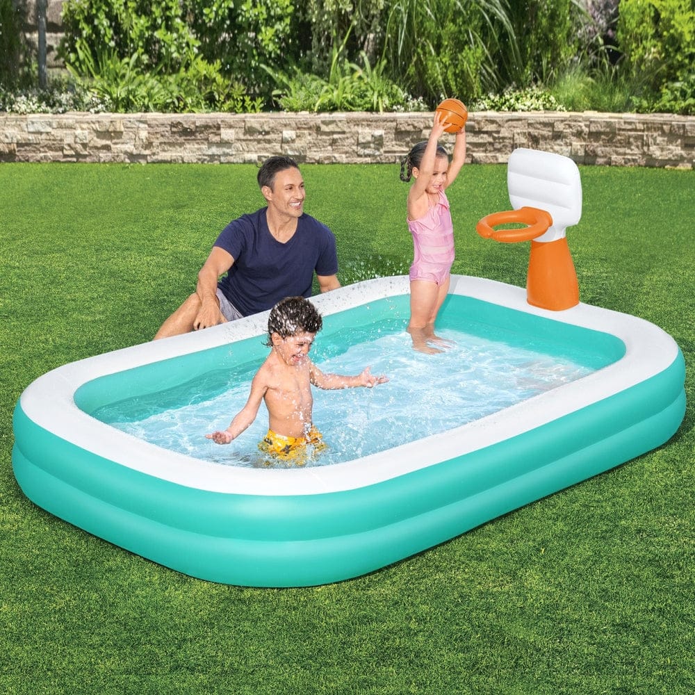 Bestway Kids Inflatable Pool Above Ground Play Pools Basketball Hoop 251x168cm - SportZone.co.nz