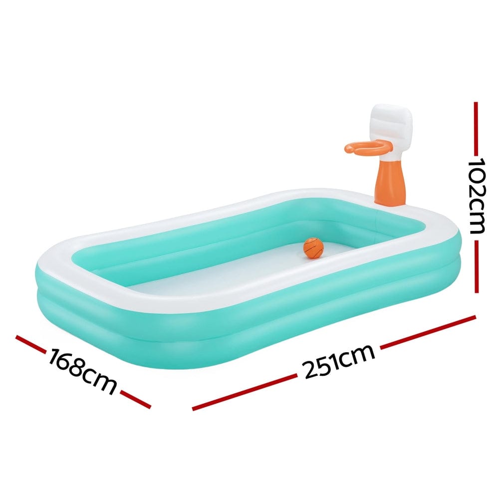 Bestway Kids Inflatable Pool Above Ground Play Pools Basketball Hoop 251x168cm - SportZone.co.nz
