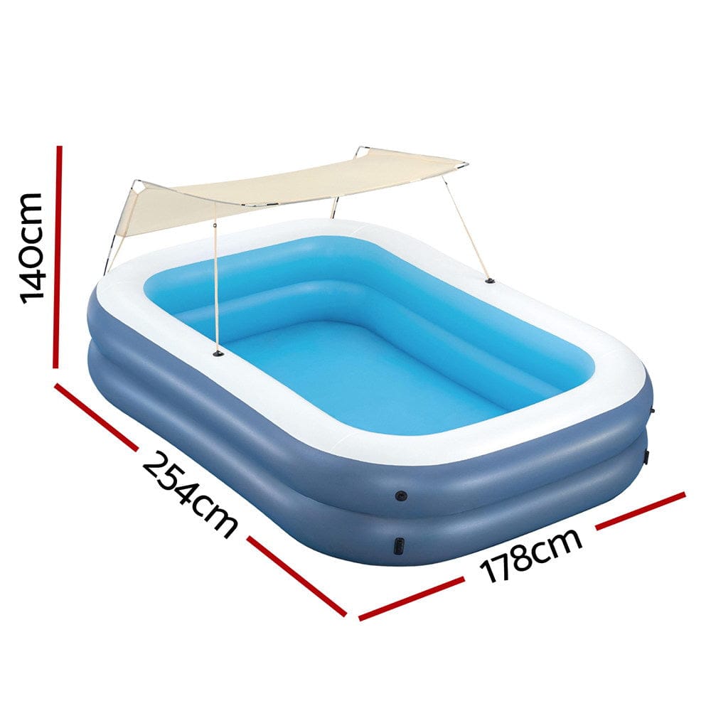 Bestway Kids Inflatable Pool Above Ground Splash Pool with Sunshade 254x178cm - SportZone.co.nz
