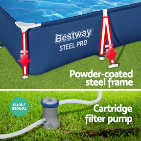 Bestway Swimming Pool 300x201x66cm Steel Frame Above Ground Pools w/ Filter Pump 3300L - SportZone.co.nz