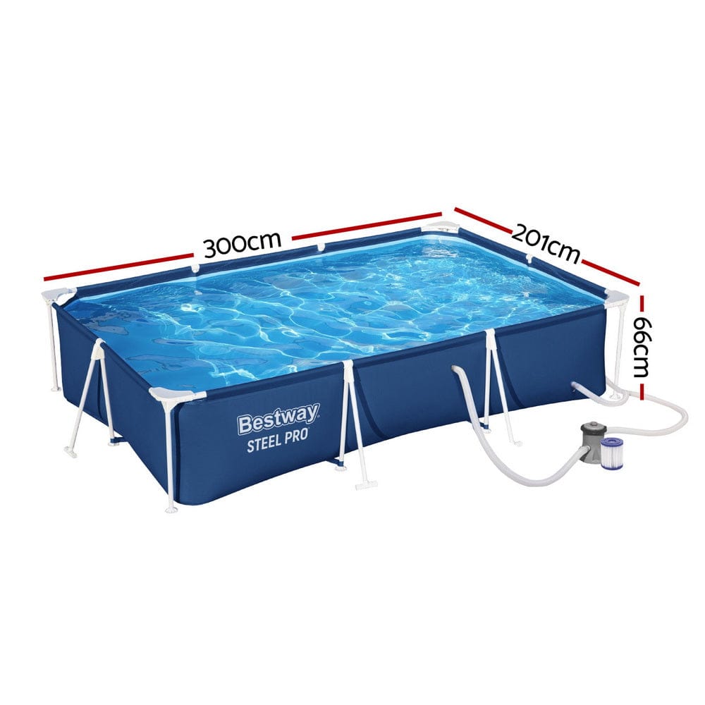 Bestway Swimming Pool 300x201x66cm Steel Frame Above Ground Pools w/ Filter Pump 3300L - SportZone.co.nz