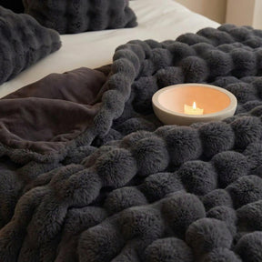 Black Grey Luxury Tuscany Fleece Rabbit Fur Bubble Blanket (180 x 200 CM) - Double - Sided Thickened Soft Plush Bedding & Large Bed Blanket - SportZone.co.nz